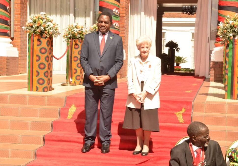 Sr. Mary Courtney with President Hakainde Hichilema of Zambia